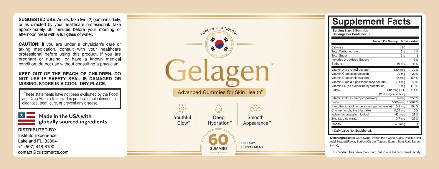 Gelagen Supplement Facts label
